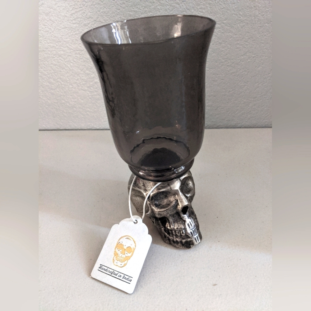 Halloween Rare Metal Skull Candle Votive Holder Goth Dark Academia Decor